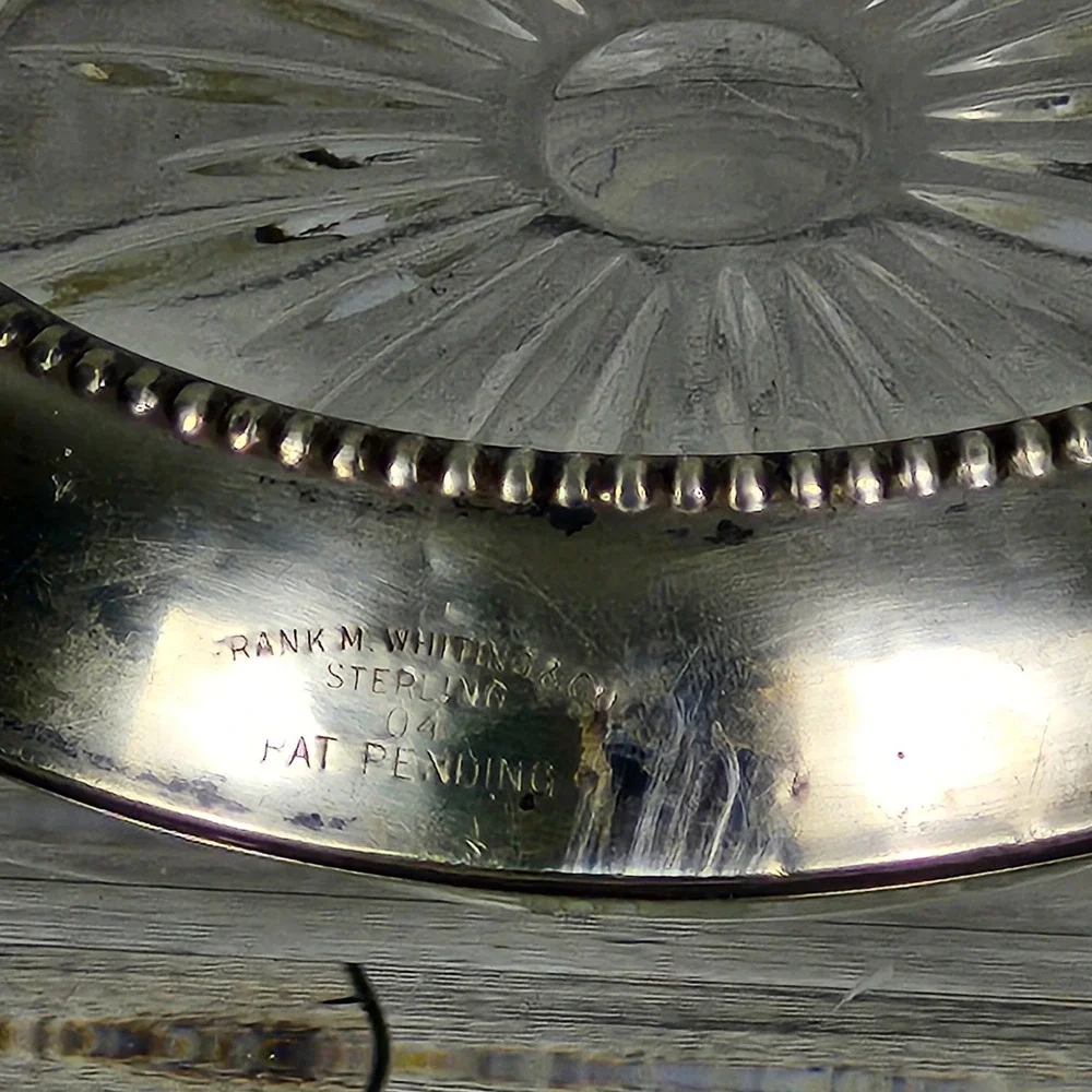 Vintage Frank M Whiting Sterling Silver Glass Coaster Starburst  Number 04